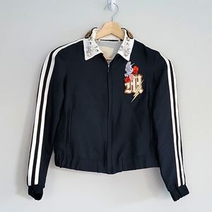 Maje Retro Bomber Jacket Removable Embellished Collar Size XS